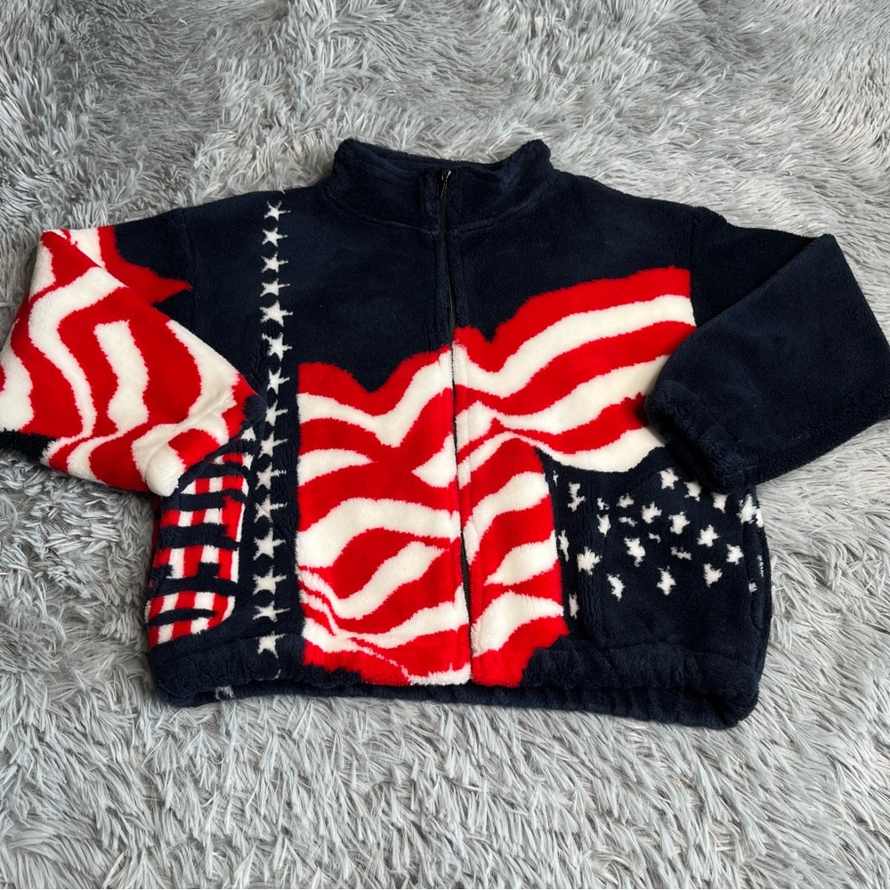 Black Mountain Outdoor Jacket Boys 8 Fleece American Flag Full Zip Blue Red